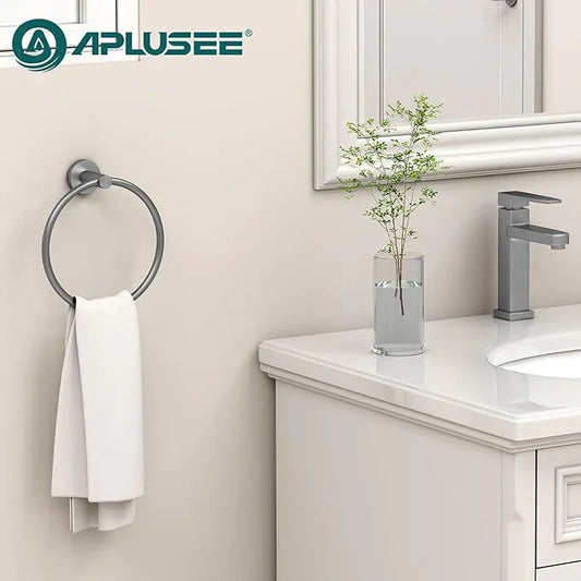 APLusee Gunmetal Gray Towel Ring, 304 Stainless Steel Rustproof Towel Holder for Bathroom Wall Mounted, Easy to Install - ModernBath