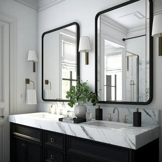 USHOWER 2-Pack Black Bathroom Mirrors for Over Sink 24 x 36 Inch, Metal Frame Rectangle Wall Mirror, Modern Farmhouse Vanity Mirror, Wall Mounted - ModernBath