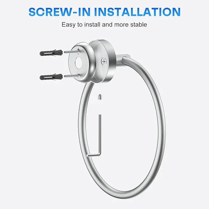 Hand Towel Holder Screw-in Brushed Nickel Towel Ring for Bathroom Wall Stainless Steel Towel Hanger Round Towel Racks for Bathroom Decor and Accessories, 2 Packs - ModernBath