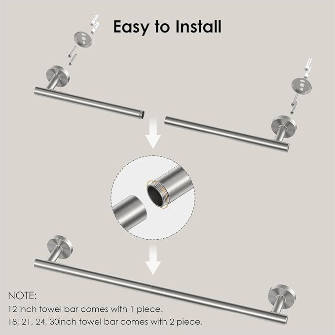 FORIOUS Towel Bar Wall Mounted, Stainless Steel Towel Racks for Bathroom 18 Inch, Includes Wall Mounting Hardware (Brushed Nickel, Total Length 20 Inch) - ModernBath