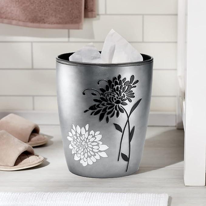 Zahari Home 2pc Erica Bathroom Decor Set Waste Basket for Bathroom & Tissue Cover Modern Classic Decor Stylish Unique Design Beautiful Grey Bathroom Accessories Set - ModernBath