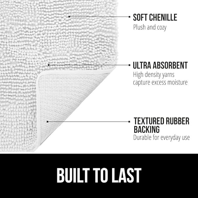 GORILLA GRIP Bathroom Rug Sets, Soft Chenille 2 Piece Area Rugs Set, Toilet Base Mat and 30x20 Carpet, Absorbent Microfiber Washable Mats Dry Quickly, Home Décor and Bath Room Accessories, White - ModernBath