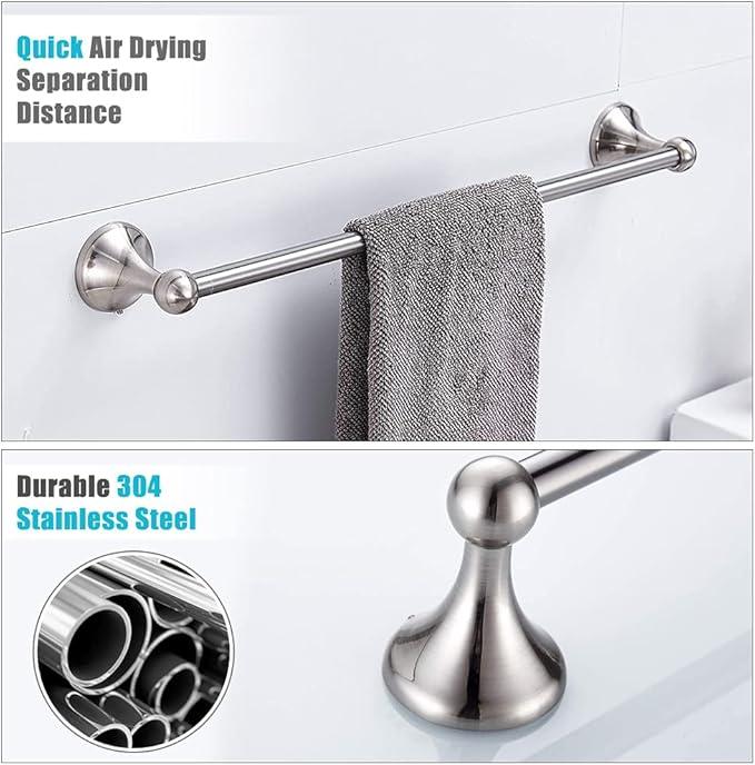 8 Piece Bathroom Accessory Set(Adjustable Towel Bar, Towel Ring, Toilet Paper Holder,Towel Hook), Wall Mounted Bathroom Hardware Accessories Set,Brushed Nickel - ModernBath