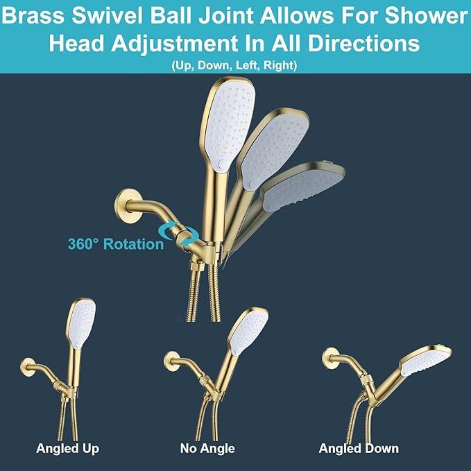 Shower Head Holder All Metal Adjustable Handheld Shower Arm Mount, 1/2" Shower Hose Holder Fits Most Hand Showerheads, Brass Hand Held Shower Head Holder , Easy to Install(Brushed Gold) - ModernBath