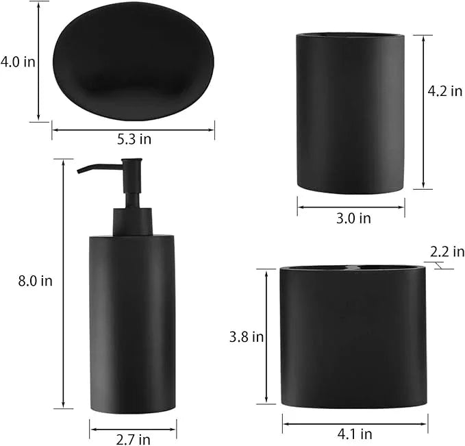 Jincrop Matte Black 5 Piece Bathroom Accessories Set - Resin Countertop Kit with Soap Dispenser, Toothbrush Holder, 2 Tumbler Cups, Soap Dish - ModernBath