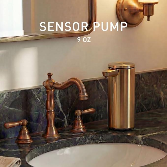simplehuman 9 oz. Touch-Free Automatic Rechargeable Sensor Pump, Brass Stainless Steel, New - ModernBath
