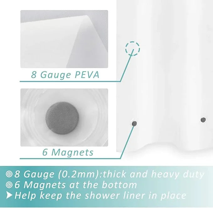 Mrs Awesome Frosted Shower Curtain Liner with 6 Magnets PEVA 8G Heavy Duty Thick Plastic Shower Curtain for Bathroom, Waterproof, 72x72, Frost - ModernBath