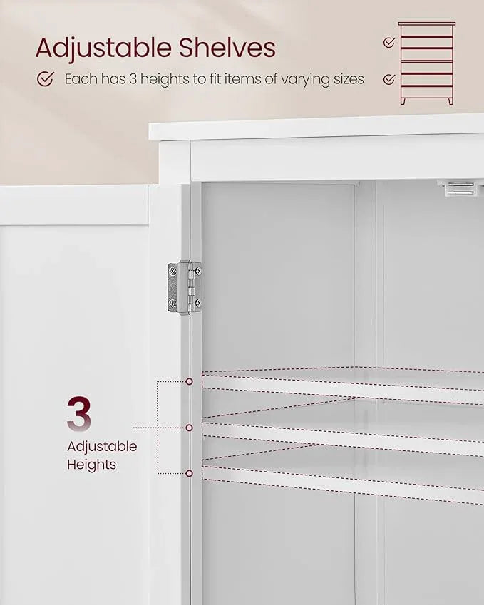 VASAGLE Floor Storage Cabinet, Freestanding Storage Unit with 4 Doors, Adjustable Shelves, 11.8 x 23.6 x 66.9 Inches, for Entryway, Bathroom, Cloud White UBBC550W01 - ModernBath