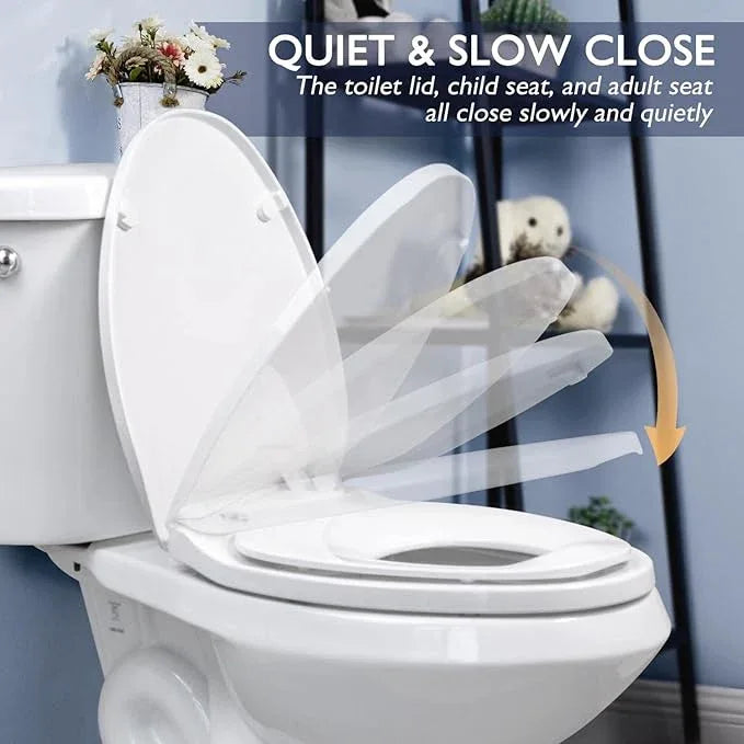 Elongated Toilet Seat with Slow Close Seat, Easy Clean, Suitable Standard Elongated or Oval Toilet with Thickened Plastic Lid, Plastic, White - ModernBath