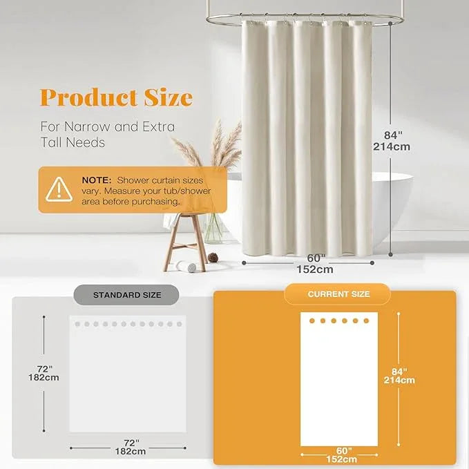 BTTN Stall Fabric Shower Curtain - 60 x 84 Inch Long Linen Textured Heavy Duty Shower Curtain Set with 10 Plastic Hooks, Narrow Decorative Neutral Waterproof Shower Curtains for Bathroom, Light Cream - ModernBath