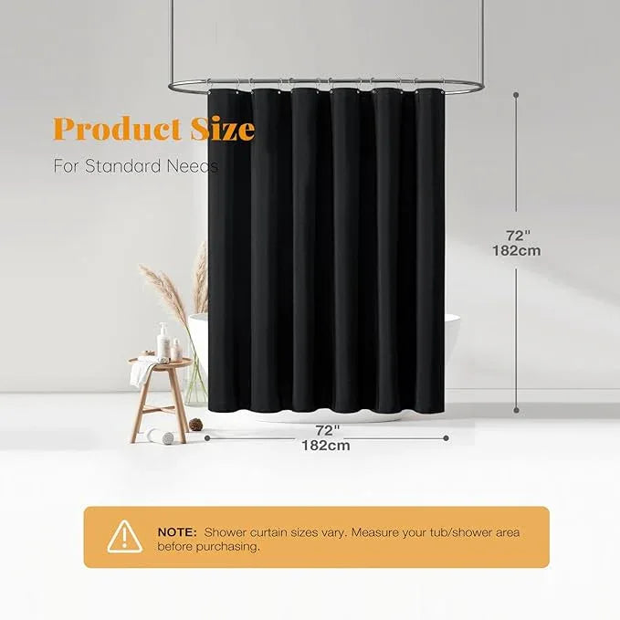 BTTN Black Fabric Shower Curtain - Linen Textured Heavy Duty Cloth Shower Curtain Set with 12 Plastic Hooks, Rust Resistant, Machine Washable, Simple Hotel Spa Luxury Bath Curtains for Bathroom, 72x72 - ModernBath