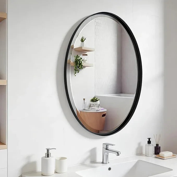 POZINO Oval Bathroom Mirror, 22"x30" Black Beveled Mirrors, Rounded Mirror for Over Sink, Modern Vanity Wall Mirror in Premium Stainless Steel Frame, Wall Mount Hangs Horizontal Or Vertical - ModernBath