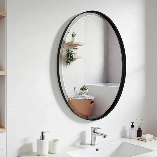 POZINO Oval Bathroom Mirror, 22"x30" Black Beveled Mirrors, Rounded Mirror for Over Sink, Modern Vanity Wall Mirror in Premium Stainless Steel Frame, Wall Mount Hangs Horizontal Or Vertical - ModernBath
