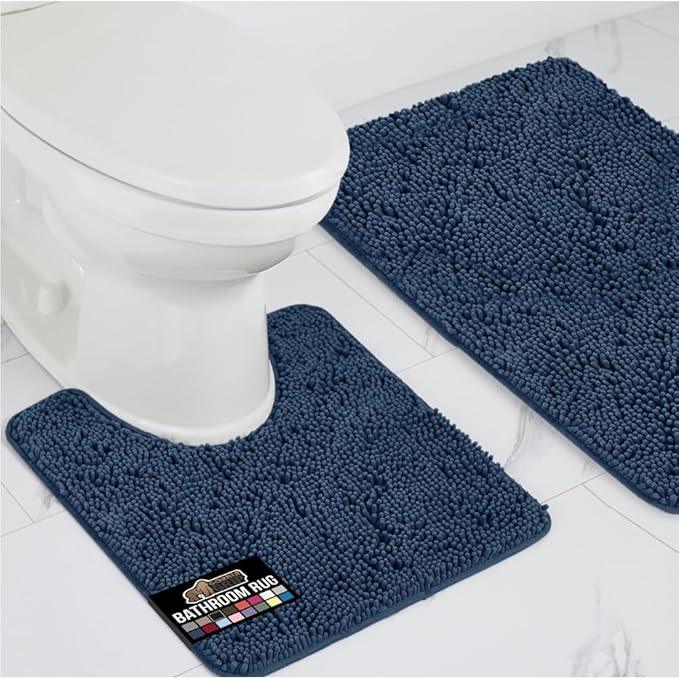 GORILLA GRIP Bathroom Rug Sets, Soft Chenille 2 Piece Area Rugs Set, Toilet Base Mat and 30x20 Carpet, Absorbent Microfiber Washable Mats Dry Quickly, Home Décor and Bath Room Accessories, Navy Blue - ModernBath