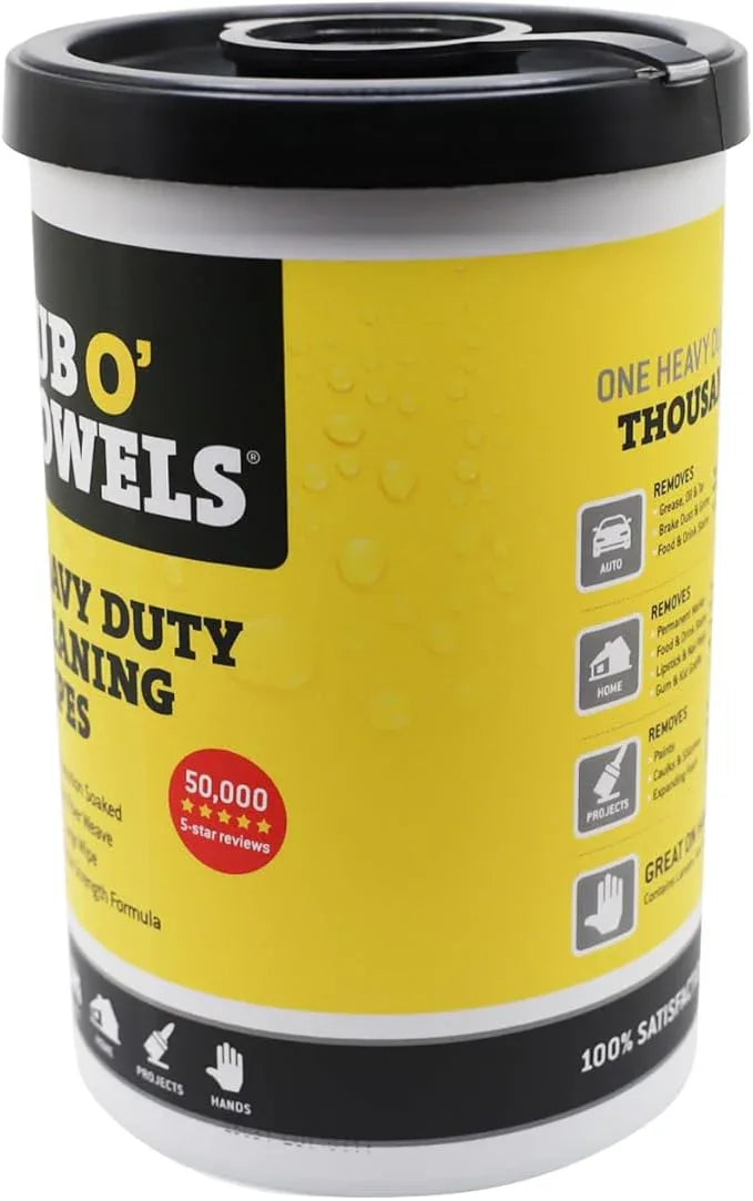 Tub O' Towels Heavy-Duty Multi-Surface Cleaning Wipes, 10" x 12", 90 Count Canister, Removes Grease, Grime, Tough Stains, Durable Disposable Wipes for Home, Garage, Outdoor Cleaning Tasks, 2-Pack - ModernBath