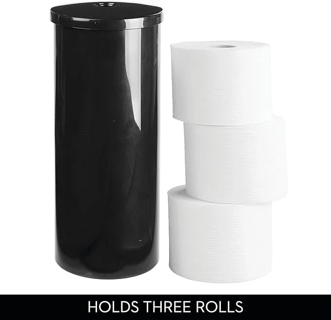 iDesign Freestanding Toilet Paper Canister with Lid for 3 Extra Rolls, Black, Made in USA - ModernBath