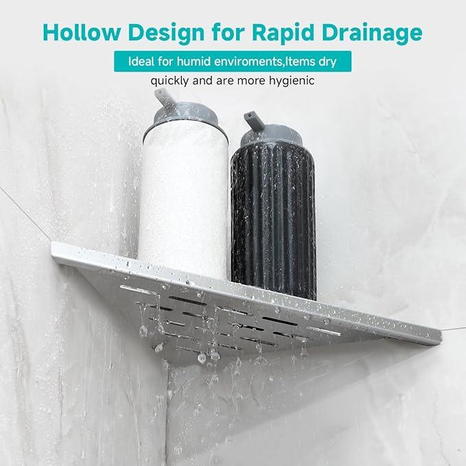 2-Pack 10" Wall Mounted Corner Shower Shelf - No Drilling Recessed Bathroom Shelves, Triangular Shower Caddy Organizer, Rustproof Stainless Steel Shower Shelves for Tiled Walls(Brushed) - ModernBath