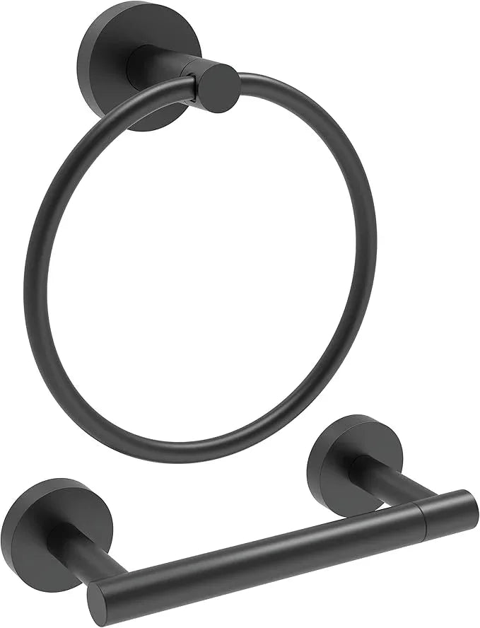Matte Black Toilet Paper Holder & Towel Ring SUS304 Stainless Steel 2pc Bathroom Hardware Set with Double Post Pivoting Toilet Paper Roll Holder Wall Mount & Bathroom Towel Holder Set - ModernBath