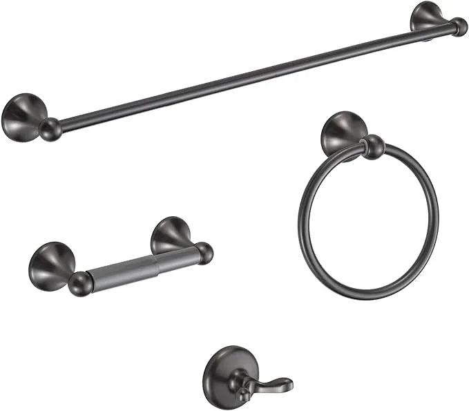 BGL Bathroom Hardware Set Grey Electroplating 4-Piece Bathroom Accessories Set Wall Mounted Adjustable Towel Bar Robe Hook Toilet Paper Holder Towel Ring Glossy Grey - ModernBath