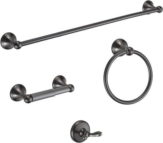 BGL Bathroom Hardware Set Grey Electroplating 4-Piece Bathroom Accessories Set Wall Mounted Adjustable Towel Bar Robe Hook Toilet Paper Holder Towel Ring Glossy Grey - ModernBath