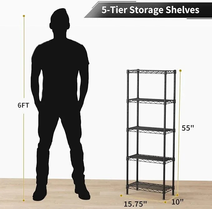 Small 5 tire Shelves Storage Wire Shelving Unit Metal Shelf Adjustable Organizers Storage Shelving for Bathroom Laundry Room Kitchen Pantry10”D x 16”W x 55”H Black - ModernBath