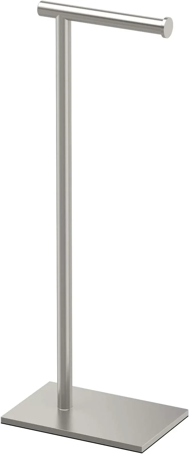 Gatco 1431SN, Modern Rectangle Base Freestanding Toilet Paper Holder, 22.25”, Satin Nickel/Free Standing Toilet Tissue Holder Stand with Weighted Base - ModernBath