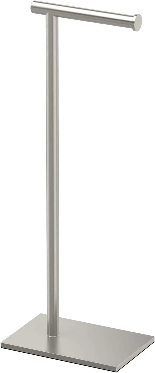 Gatco 1431SN, Modern Rectangle Base Freestanding Toilet Paper Holder, 22.25”, Satin Nickel/Free Standing Toilet Tissue Holder Stand with Weighted Base - ModernBath