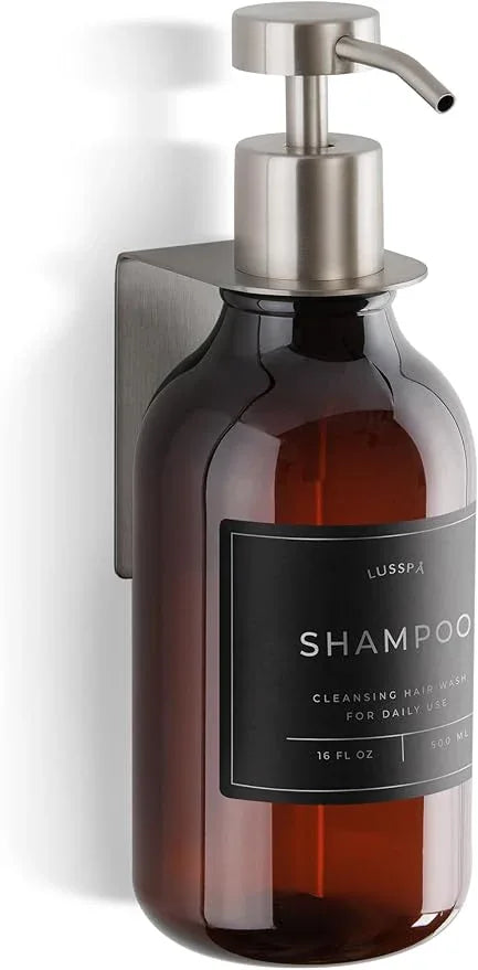 Shampoo & Conditioner Dispenser - Shower Soap Dispenser Wall Mounted - 16.9 Oz Plastic Bottle with Pump & Holder - Shampoo Dispenser - Shower Dispenser Chamber No Drill (1 X Amber/Silver) - ModernBath