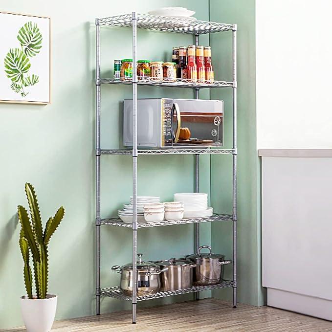 5 Tier Wire Shelving Unit with NSF Certified, Adjustable Wire Shelves with 750 LBS Capacity, Metal Storage Rack for Laundry, Kitchen, Bathroom, Pantry, Closet (13.78" D x 23.62" W x 59.06" H, Chrome) - ModernBath