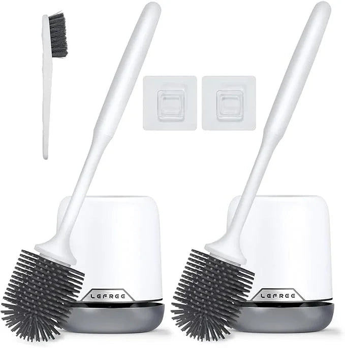 Lefree 2 Pack Silicone Toilet Brush Set with Ventilated Holder, Floor Standing & Wall Mounted Toilet Scrubber - ModernBath