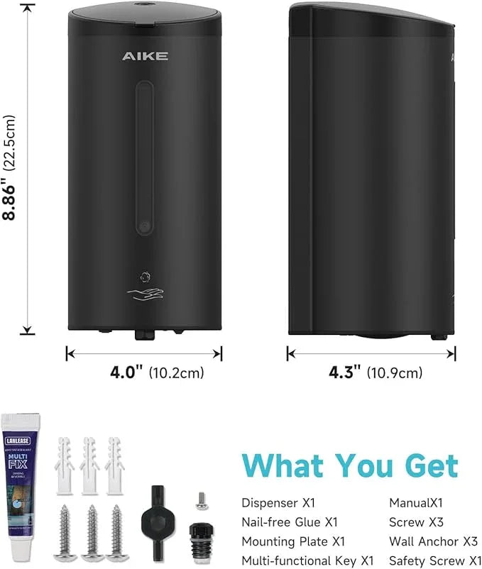 AIKE Wall Mount Automatic Foam Soap Dispenser 25 OZ Commercial Large Capacity Stainless Steel Model AK1205FA(Matte Black) - ModernBath