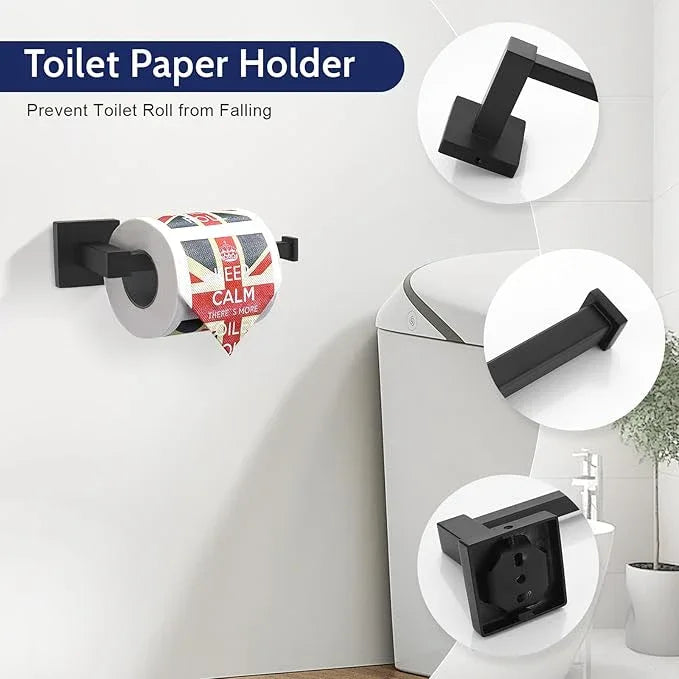 Lairuier 5-Piece Matte Black Bathroom Hardware Set, Bathroom Accessories Set with Towel Bar, Toilet Paper Holder and 2 Towel Hooks SUS304 Stainless Steel Towel Bar Set Wall Mounted - ModernBath
