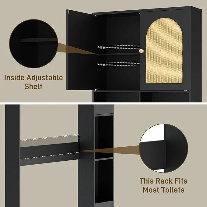 Halitaa Over The Toilet Storage Cabinet, Wood Over Toilet Bathroom Organizer Cabinet with 2 Doors, Freestanding Home Space Save Toilet Rack for Restroom, Bathroom, Laundry, Black - ModernBath
