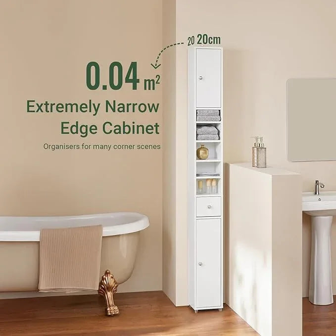 SoBuy Bathroom Narrow Storage Cabinet, Skinny Tall Unit with Adjustable Shelves Slender, Bathroom Organizers and Storage, Anti-Tipping Floor Standing Cupboard Laundry Room, White BZR34-W - ModernBath