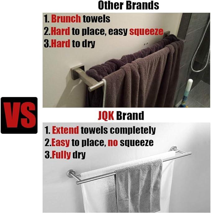 JQK Double Bath Towel Bar, 39 Inch 304 Stainless Steel Thicken 1mm Towel Rack for Bathroom, Bath Towel Holder Brushed Wall Mount, Useable Length 36 Inch, TB100L36-BN - ModernBath