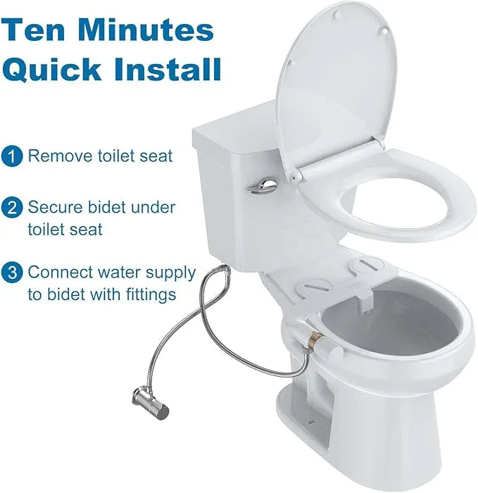 Toilet Bidet Attachment Non-Electric Dual Nozzle – Self-Cleaning Frontal & Rear Wash, Adjustable Water Pressure, Fresh Cold Water Sprayer, Ultra-Slim Easy to Install, Toilet Seat Attachment, Rose Gold - ModernBath