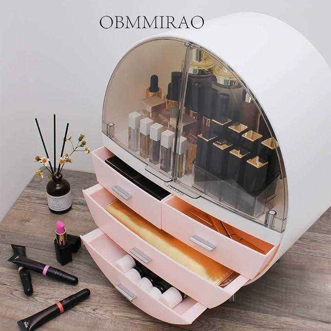 OBMMIRAO Elegant Dustproof Makeup Storage Organizer Box, Waterproof Large Cosmetics Organizer Storage with Drawers Skincare Cosmetic Display Cases for Countertop Bathroom Dresser Dedroom - ModernBath