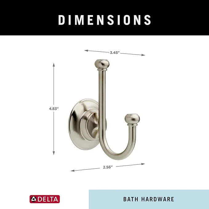 Delta Porter (1-Pack) Towel Hooks SpotShield Brushed Nickel Double J, Wall Mounted, Robes Holder Bathroom Accessories PTR35-BN - ModernBath