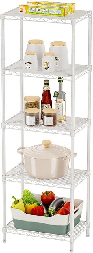 SINGAYE 5 Shelves Storage Shelf Wire Closet Bathroom Organizers Metal Pantry Kitchen Small Garage Shelving Unit Laundry Room Organization Home Corner Rack Estantes para Cocina White 10" Dx16 Wx55”H - ModernBath