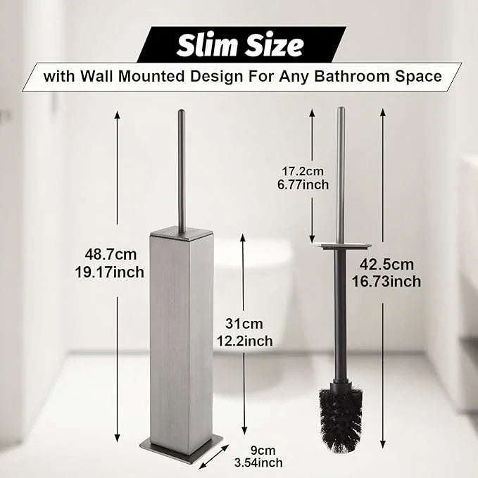 BGL Toilet Brush with Holder Set Brushed Nickel Aluminium Standing for Bathroom Toilet Bowl Cleaner Brush and Holder Set, Square Design - ModernBath