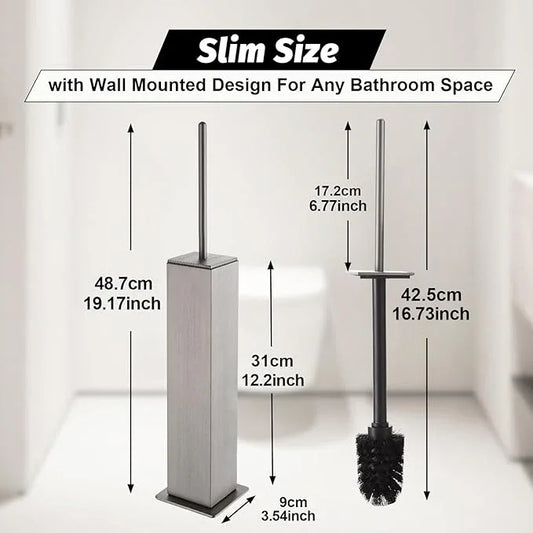 BGL Toilet Brush with Holder Set Brushed Nickel Aluminium Standing for Bathroom Toilet Bowl Cleaner Brush and Holder Set, Square Design - ModernBath