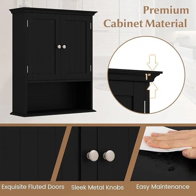 Giantex Bathroom Cabinet Wall Mount, Medicine Cabinet with Adjustable Shelf, Open Shelf, Over The Toilet Space Saver Storage Organizer for Laundry Room, Kitchen, Cupboard (Black) - ModernBath