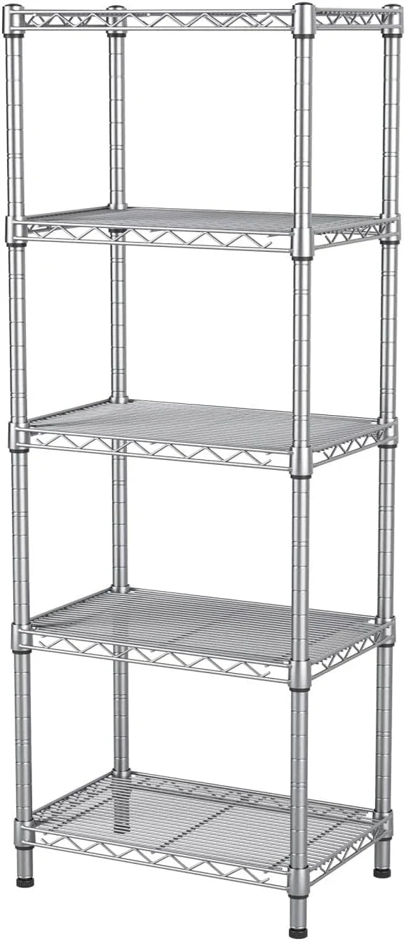 Small 5 tire Shelves Storage Wire Shelving Unit Metal Shelf Adjustable Organizers Storage Shelving for Bathroom Laundry Room Kitchen Pantry10”D x 16”W x 55”H Silver - ModernBath