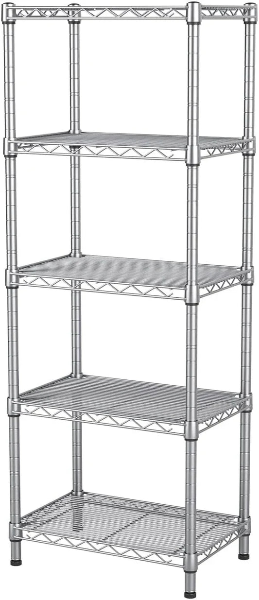 Small 5 tire Shelves Storage Wire Shelving Unit Metal Shelf Adjustable Organizers Storage Shelving for Bathroom Laundry Room Kitchen Pantry10”D x 16”W x 55”H Silver - ModernBath