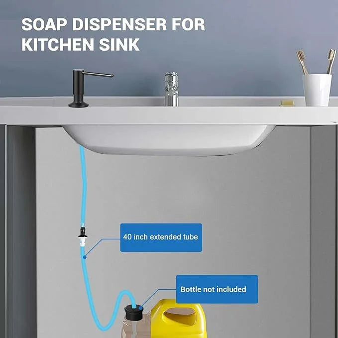 GZOII Soap Dispenser for Kitchean Sink, Built in Black Soap Dispenser Stainless Steel Soap Pump with 40" Extension Tube and 500ml Bottle - ModernBath
