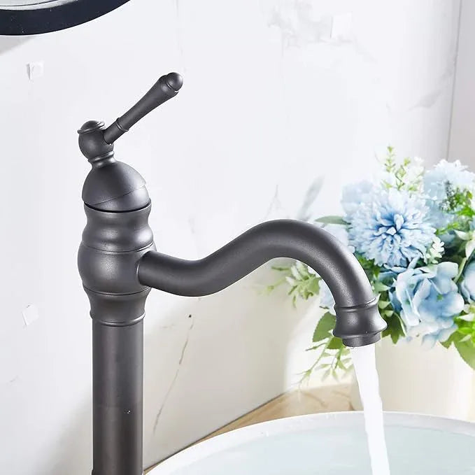 GGStudy Bathroom Faucet 360° Swivel Single-Handle One Hole Bathroom Vessel Sink Faucet Matching Pop Up Drain Grey Farmhouse Bathroom Vanity Faucet - ModernBath