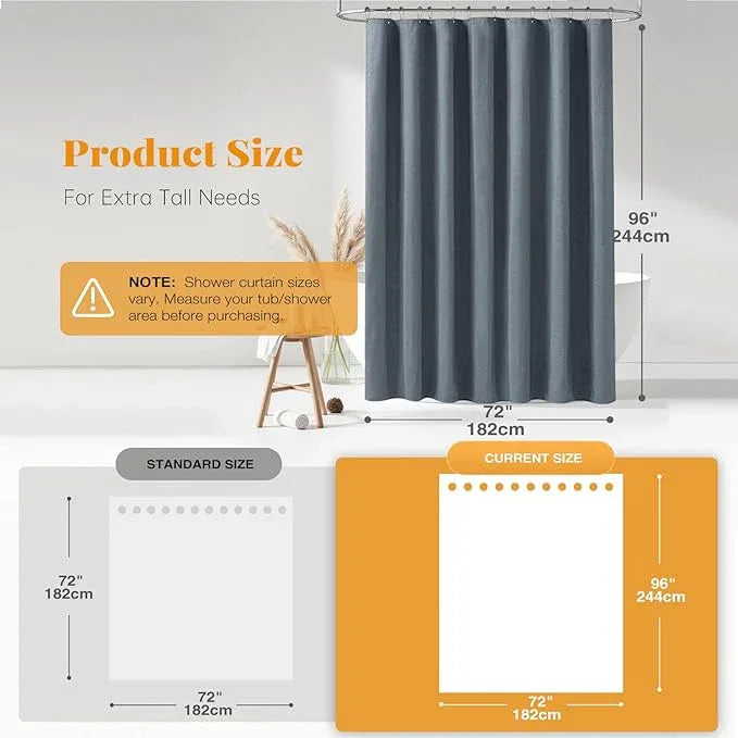 BTTN 96 Inch Extra Long Shower Curtain - Linen Textured Heavy Duty Tall Fabric Shower Curtain Set with 12 Plastic Hooks, Large Simple Neutral Cloth Shower Curtains for Bathroom, 72x96 Inch, Blue Gray - ModernBath