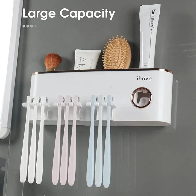 iHave Toothbrush Holders Bathroom Accessories with Toothpaste Dispenser, 3 Cups Toothbrush Holder Wall Mounted Bathroom Decor - ModernBath