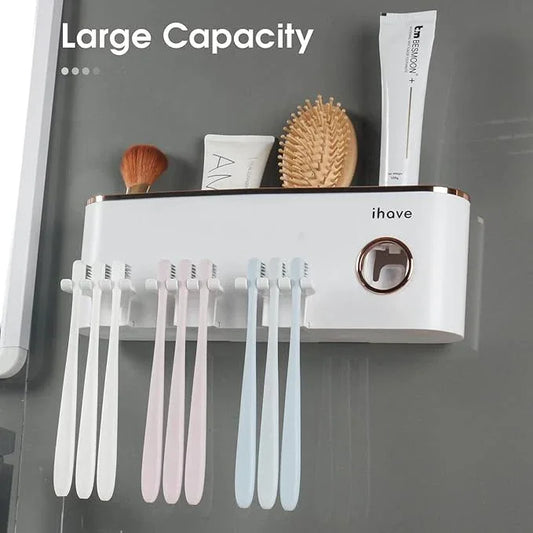 iHave Toothbrush Holders Bathroom Accessories with Toothpaste Dispenser, 3 Cups Toothbrush Holder Wall Mounted Bathroom Decor - ModernBath