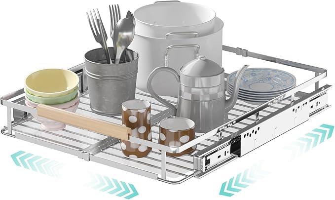 Expandable Pull Out Cabinet Organizer, Adjustable Width:12.3~18.5''W x 22.5''D Under Sink Organizer, Drawer Storage Shelves for Kitchen, Bathroom, Closet, Pantry, Cupboard, Pots, Pans - ModernBath